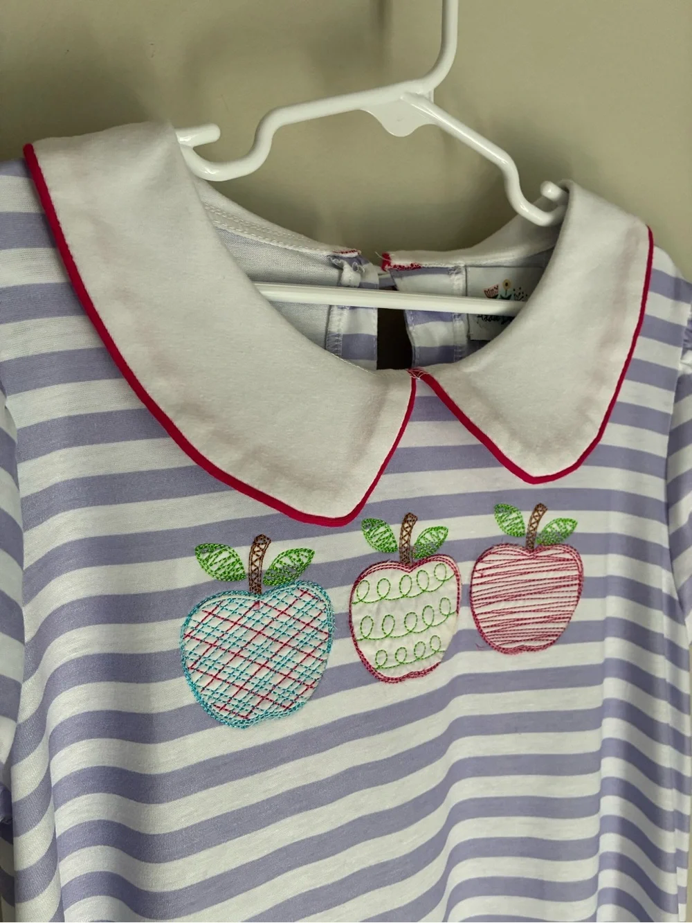 NEW Addie Lou Blue Back to School Apple Pink Purple Striped Dress Size 8/9